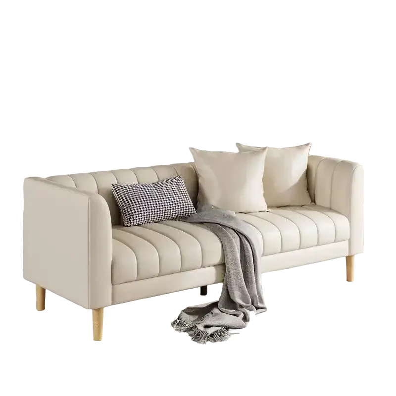 78 W Faux Leather Sofas Couches with 2 Throw Pillows, Mid Century Modern,3 Seater Sofa and Hardwood Legs,Easy Assembly, for Living Room and Bedroom