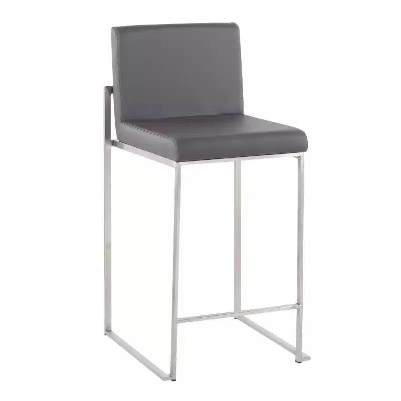LumiSource Fuji High Back Counter Height Barstool Stainless Steel/Gray PU