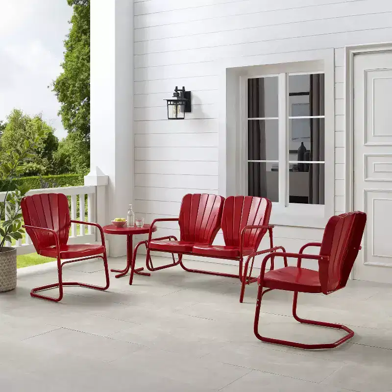 Ridgeland 4pc Outdoor Metal Conversation Set - Red - Crosley