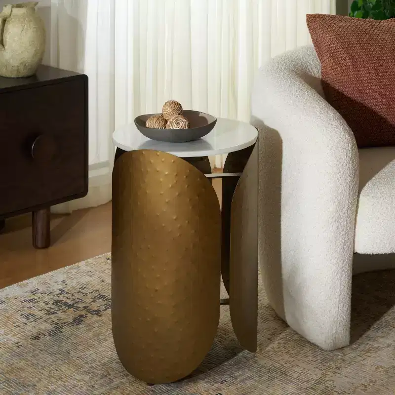 Shiara Round Accent Table - FOX5531A - White/Antique Brass - Safavieh Couture