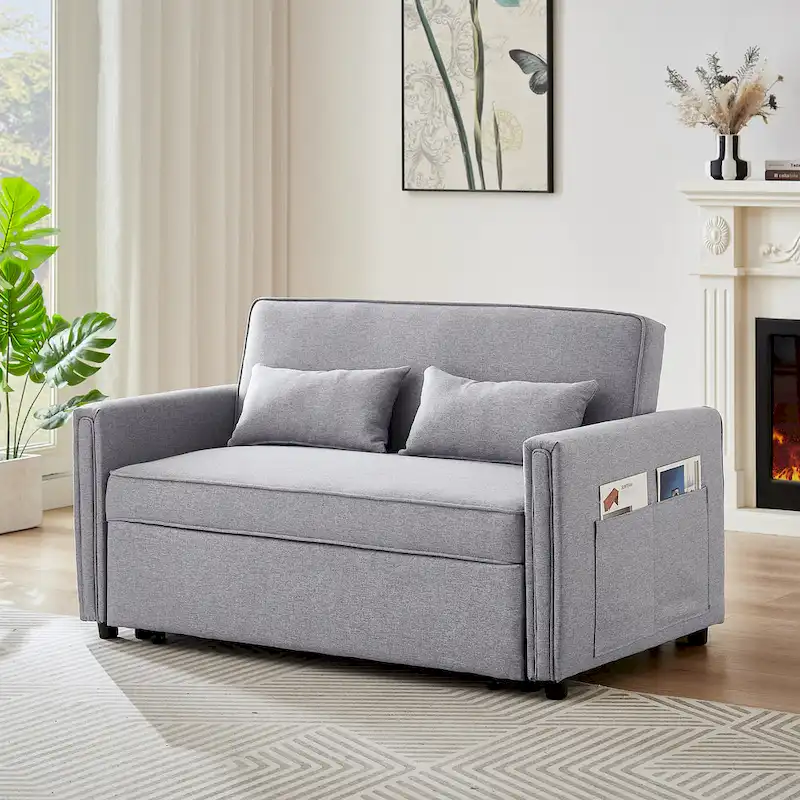 Linen Convertible Loveseat Sleeper Sofa with Adjustable Backrest - 38.60 x 54.00 x 31.90