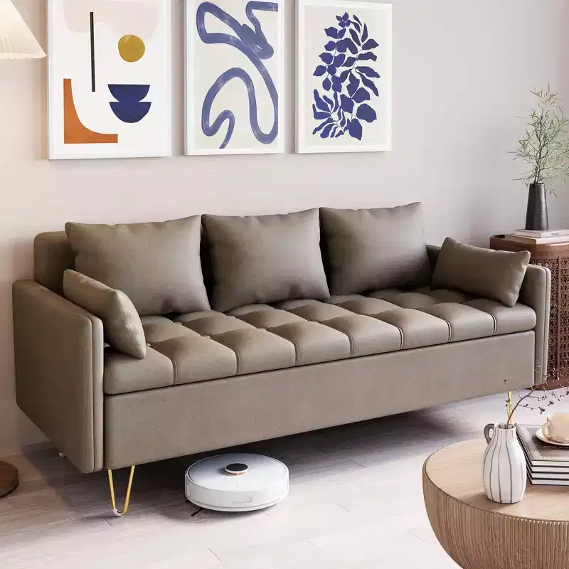 GustoWave 67''W 3 Seater Sofa Couch with Storage Under Seat Cushion, Mid-Century Modern Couch with Comfortable Armrest & with 5 Pillows