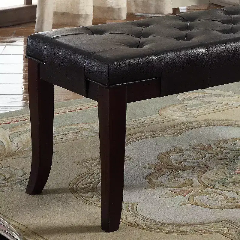 Tufted Faux Leather Ottoman Bench – Espresso Legs, Hardwood Frame, 44 in
