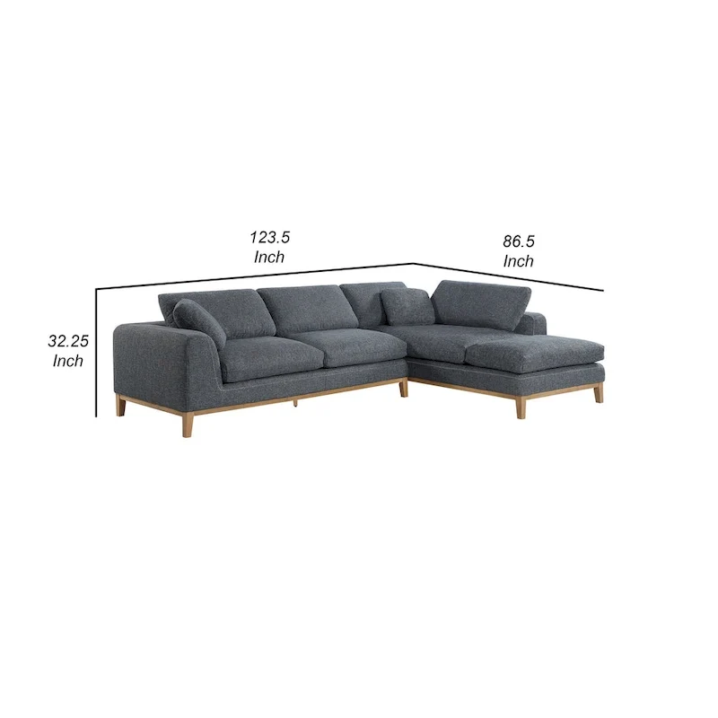 2 Piece L Shaped Modular Sectional Sofa with 2 Pillows, Woven Gray Fabric