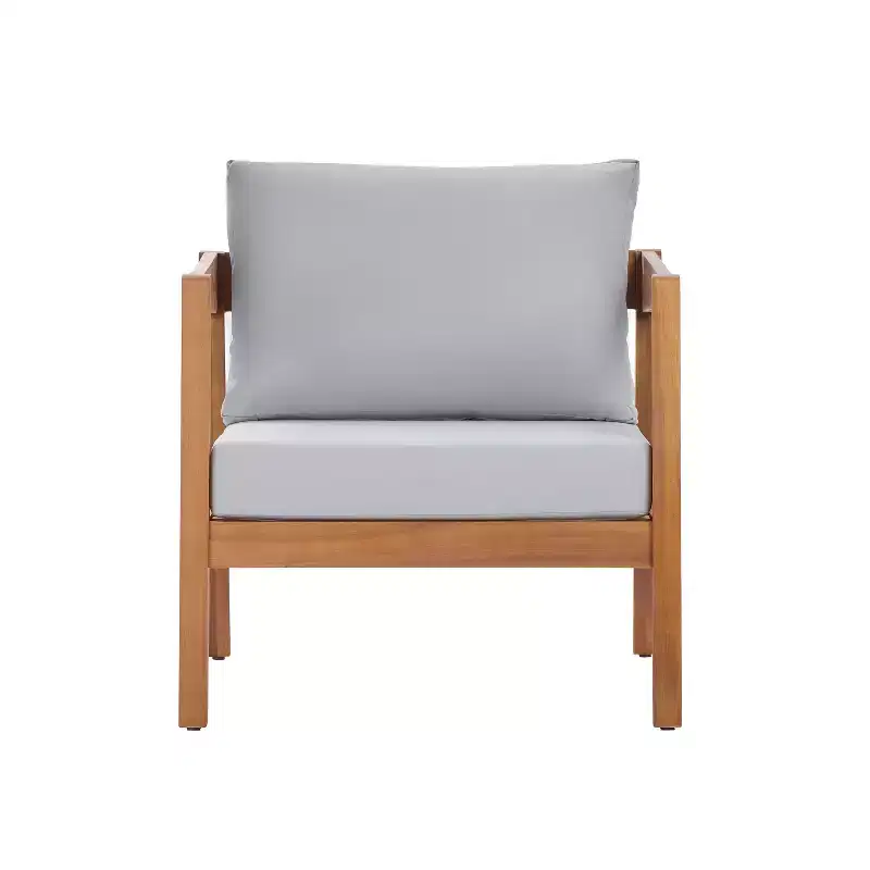 Christopher Knight Home Marine Farmhouse Acacia Wood Upholstered Patio Lounge Chair with Cushion