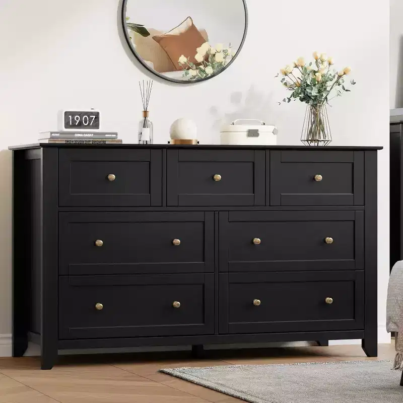 LinTimes 54 Modern 7-Drawer Dresser with Deep Drawers & Metal Knobs, Wooden Storage Chest for Bedroom, Entryway, Hallway