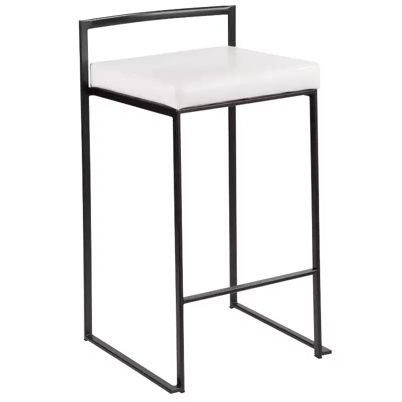 LumiSource Set of 3 Fuji Stacker Counter Height Barstools Black Metal/White PU