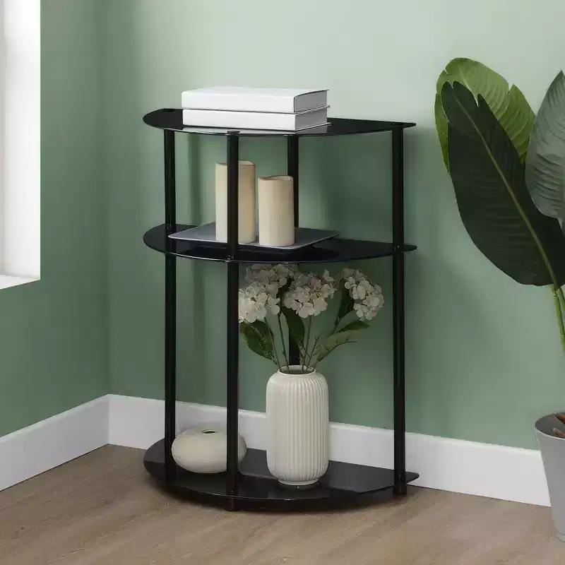 Breighton Home Designs2Go Classic Glass 3 Tier Half-Circle Entryway Hall Table in Black/Black
