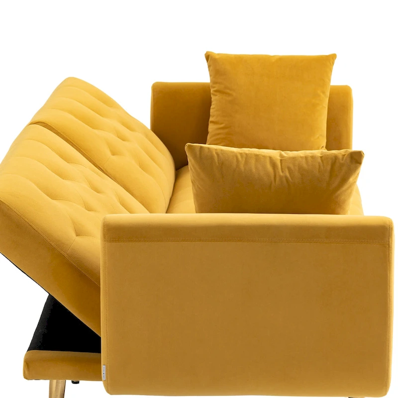 65.35 Velvet Futon Sofa Bed with Adjustable Backrest