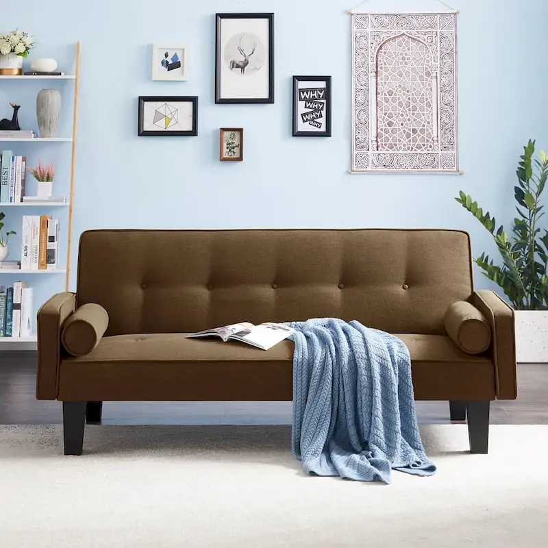 Linen Fabric Modern Convertible Sofa Bed with Removable Armrests