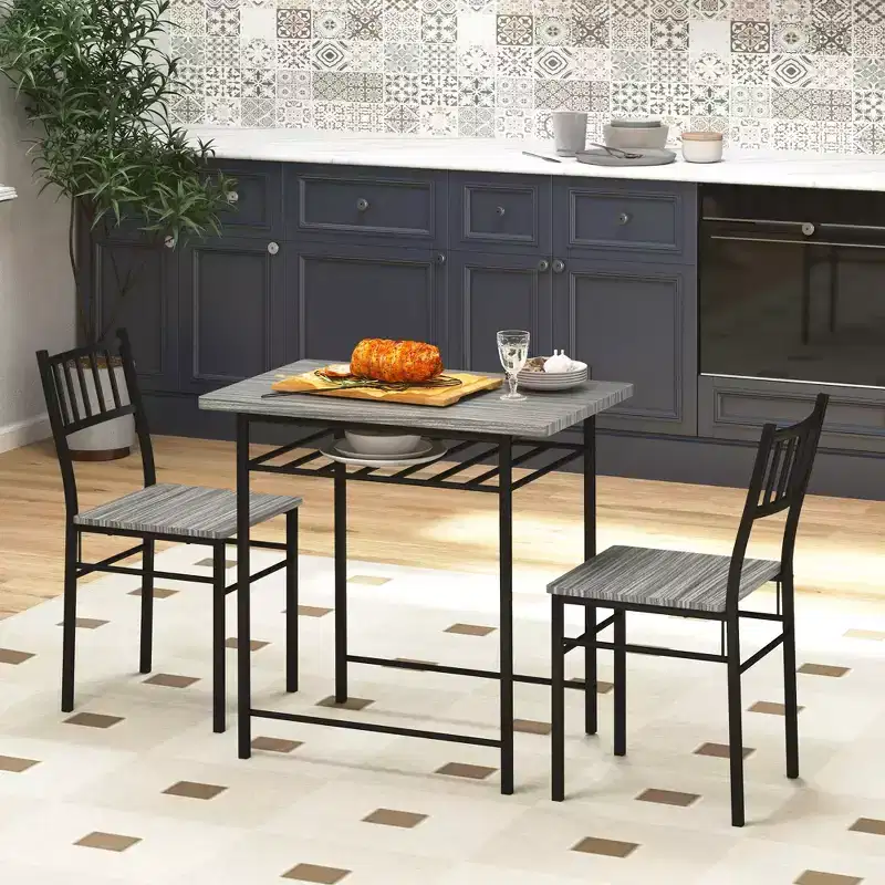Gray / Rustic Brown Industrial Dining Table Set, Armless Chairs, Seats 2