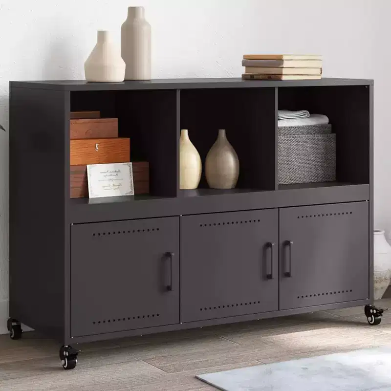 vidaXL Sideboard Black Cold-rolled steel Medium Cabinet Rectangular