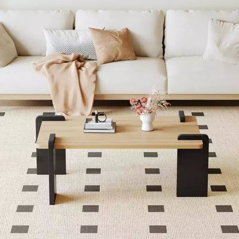 Natural wood -colored MDF coffee table, suitable for modern minimalist living rooms and leisure areas