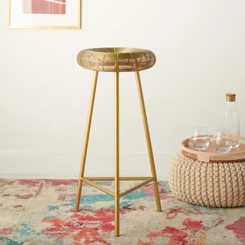 Addison Wire Weaved Contemporary Bar Stool - FOX4516 - Gold - Safavieh Couture