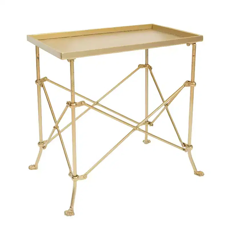 Storied Home Wood and Marble Trestle End Accent Table White/Walnut/Gold: Chic Rectangular Side Piece for Living Room