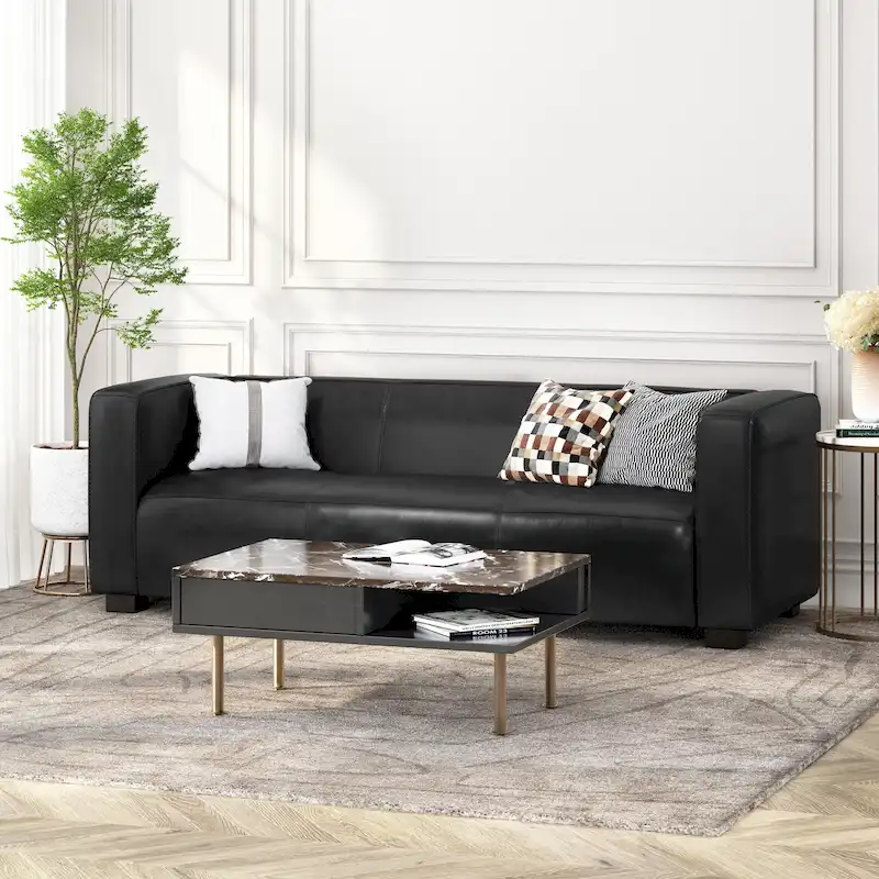 Goyette Faux Leather 3 Seater Sofa by Christopher Knight Home