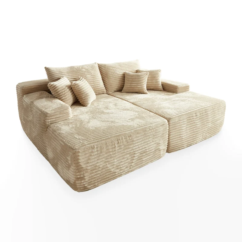 OVIOS Long Plush No Assembly Required Double Chaise Sofa