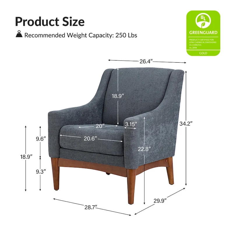 Francis Mid-century Modern Upholstered Armchair with Sloped Arms and Solid Wood Legs by HULALA HOME