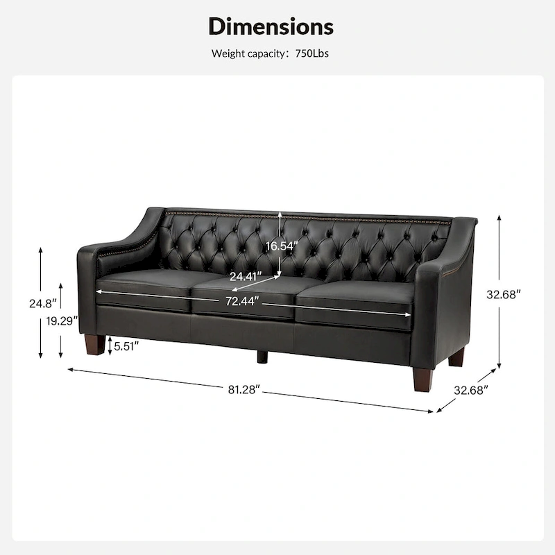 Mateo 82.28 Wide Transitional Genuine Leather Sofa with Nailhead Trim and Button-Tufted Back