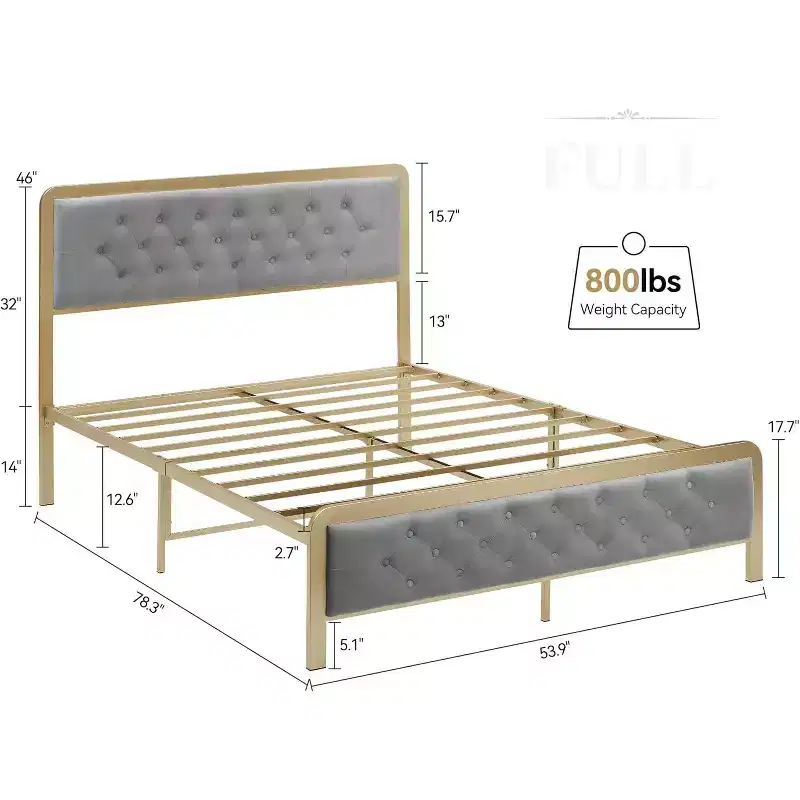 Golden Full Upholstered Bed Frame w/Button Tufted Headboard - Heavy Duty Metal, 12.6 Storage, No Box Spring Needed, Easy Assembly (Grey)