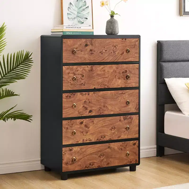 5 Drawer Dresser for Bedroom,Storage Organizer with Double Rustic Handle,Wooden Dresser TV Stand,Chest of Drawers for Closet,Living Room,Hallway