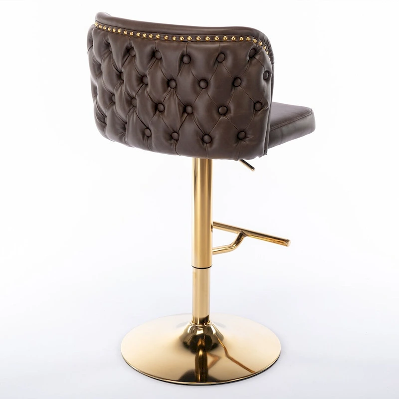 Set of 2 PU Upholstered Swivel Adjustble Bar Stools with Tufted Back