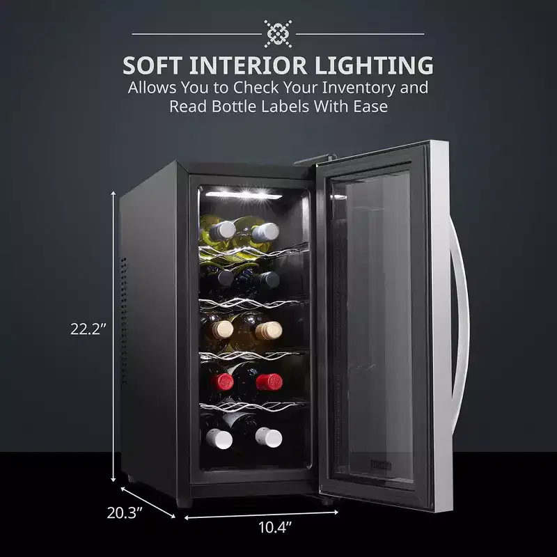 Schmecke 10 Bottle Thermoelectric Wine Cooler, Quiet Freestanding Wine Fridge, Stainless Steel