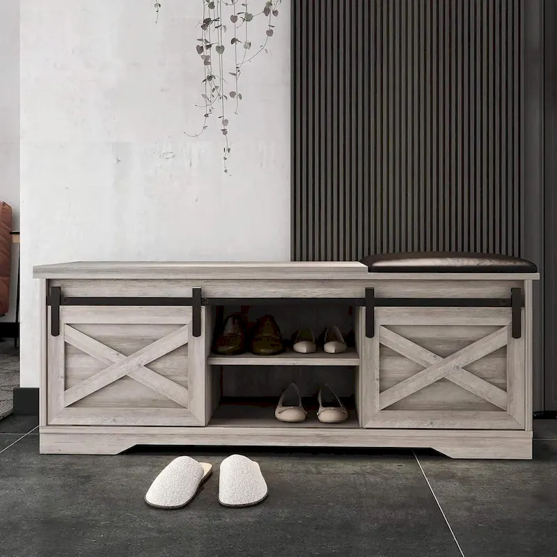 Farmhouse Bench Entryway with Cushion -47 Inch