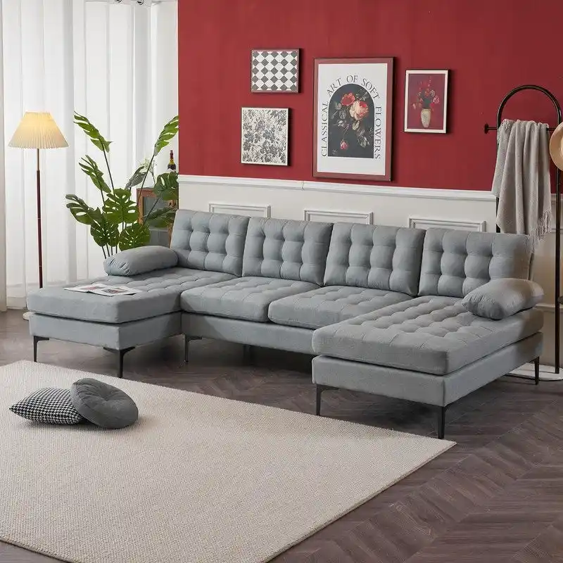 U-shaped Soft-Covered Armrest Backrest Seat Sectional Sofa Beige