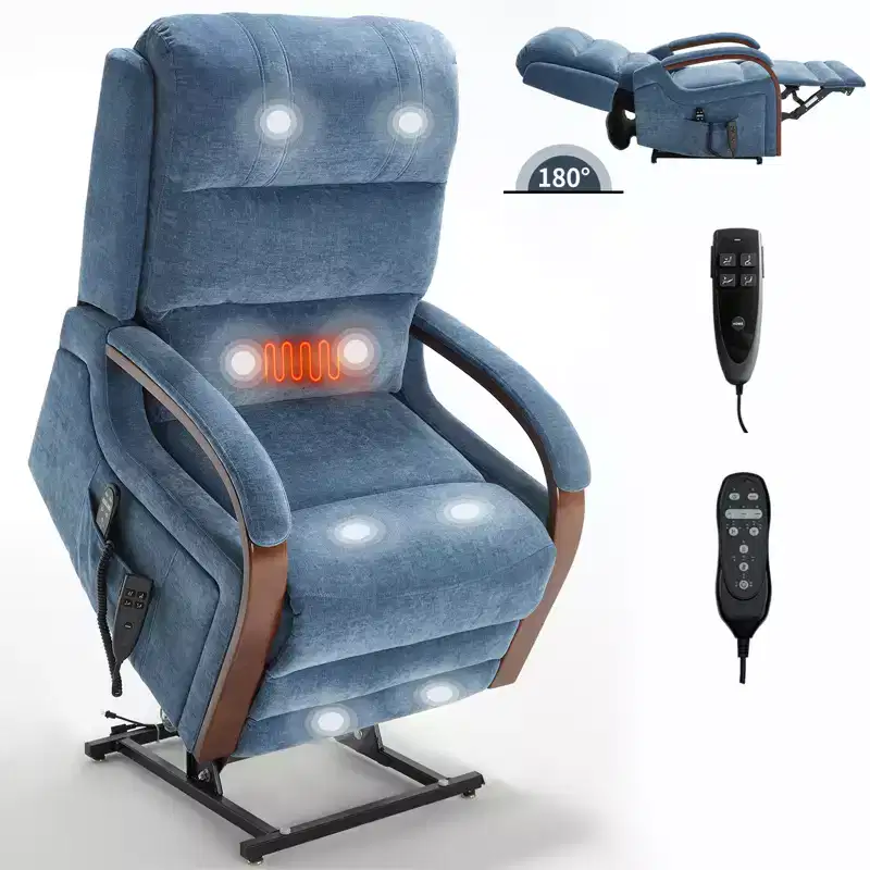 CLIHOME Power Chenille Lift Recliner Chair Dual Motor Infinite Position with Solid Wood Armrests, Heat Massage and Heavy Duty Motion Mechanism