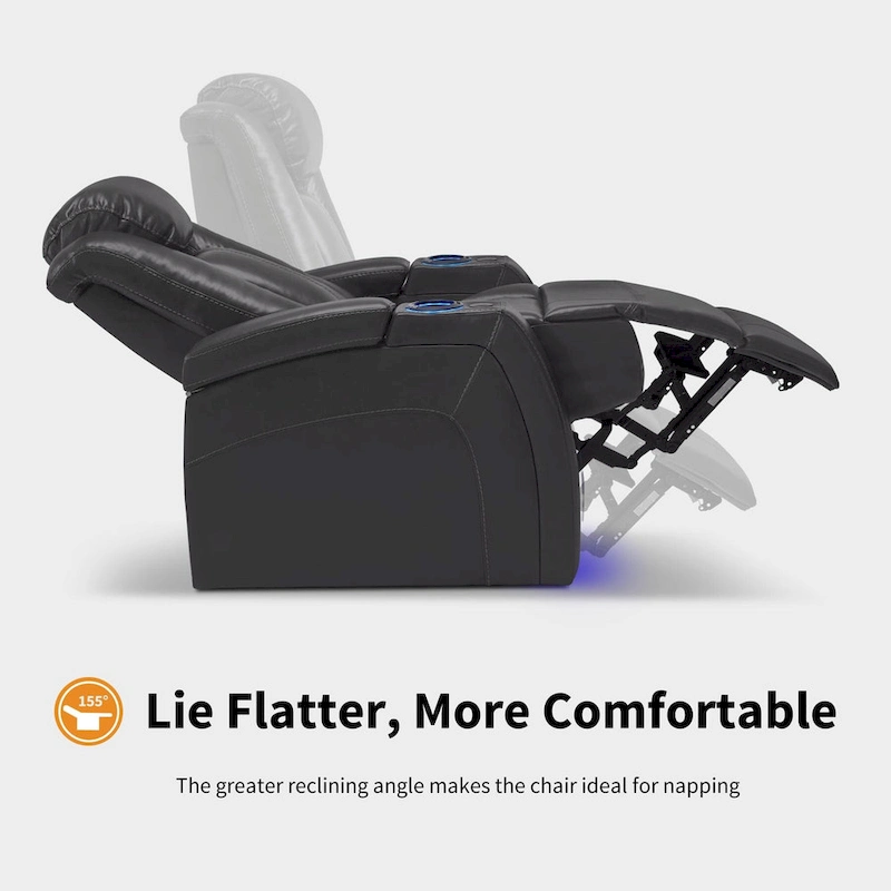 MCombo Power Recliner Chair, Home Theater Seating with Adjustable Headrest and Tray Table, Breathable Leather HTS422
