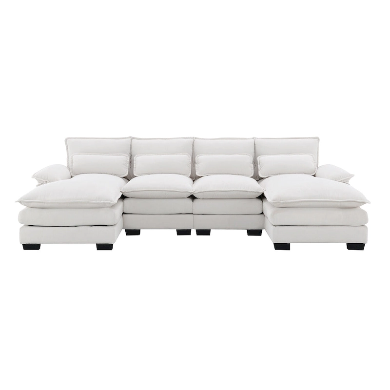 [VIDEO provided][New]109.8*55.9 Modern U-shaped Sectional Sofa with Waist Pillows,6-seat Upholstered Symmetrical Sofa Furniture