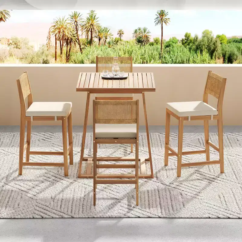 Christopher Knight Home Gaye 5 Pieces Outdoor Rattan and Acacia Wood Bar Set
