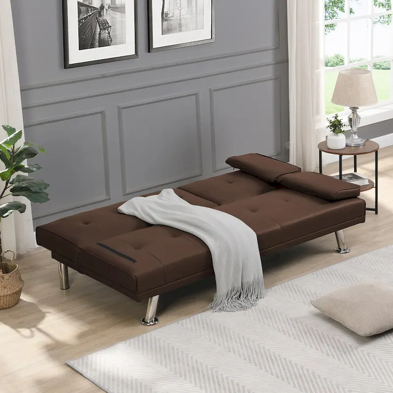 66.1 PVC Loveseat Sofa Bed with Wood Frame and Stainless Legs