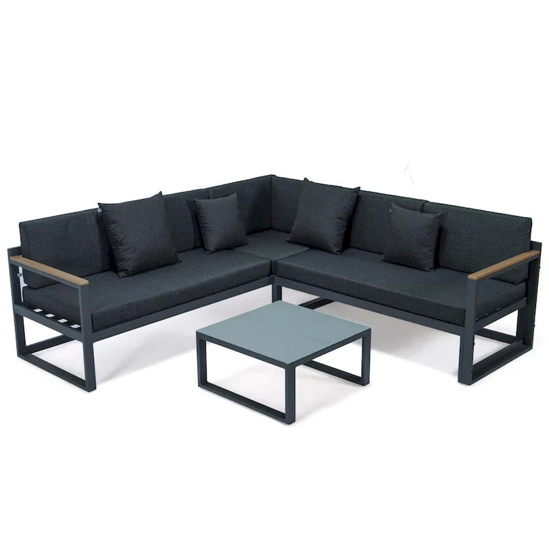 Chelsea 3-Piece Outdoor Aluminum Sectional Set in Black Frame for Patio Porch Backyard Garden