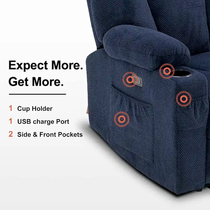 MCombo Electric Power Reclining Sofa with Massage and Lumbar Heat, Fabric 6015/6025/6035/6045