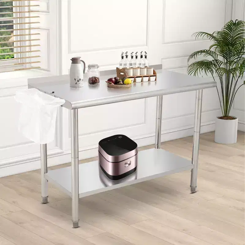 Stainless Steel Table Prep & Work Table 24 x 48 Inches NSF Heavy Duty Commercial with Backsplash