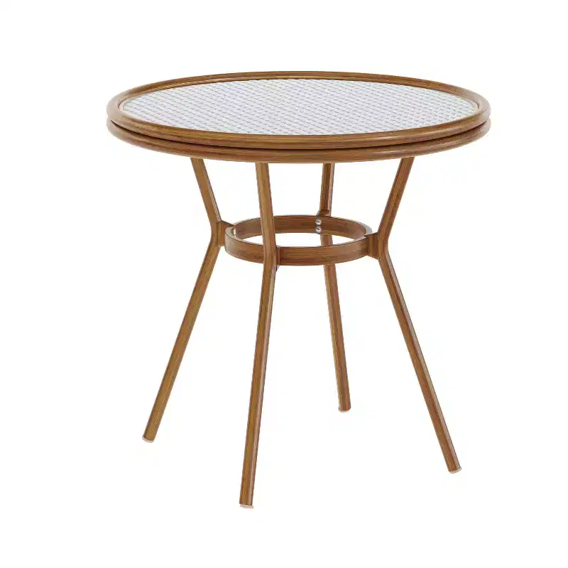 Merrick Lane Celia Bistro Style Table with Tempered Glass Top, PE Rattan, and Bamboo Finished Metal Frame for Indoor/Outdoor Use