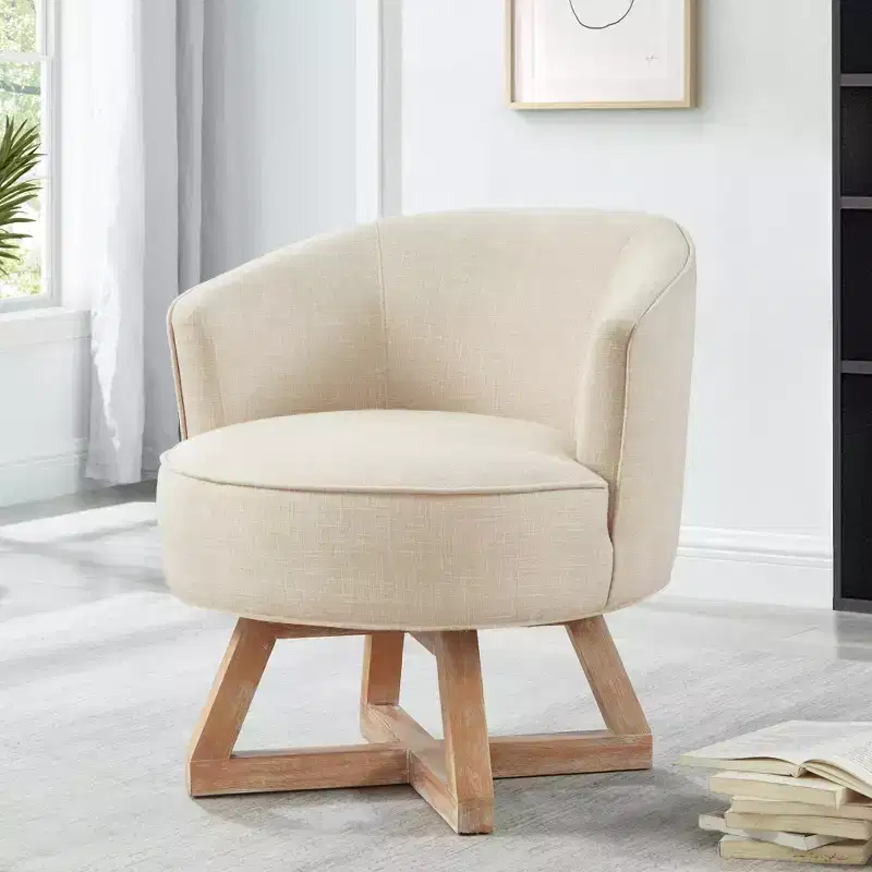 360 Swivel Linen Lounge Chair - Rubberwood Cross Base, Foam Fill, 300 lb Capacity, 29
