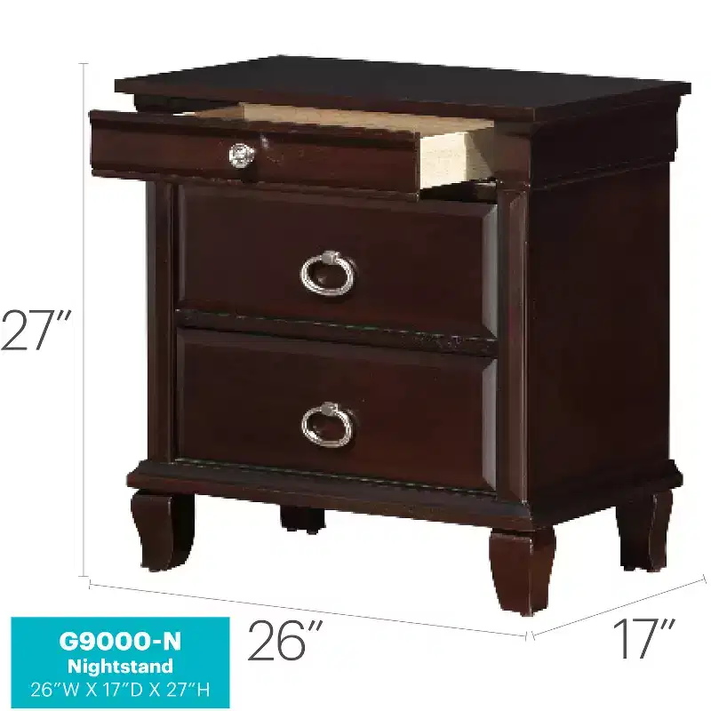 HomeStock 27 in.H x 26 in W Rectangle Brown Finish 2 Drawers Wood Nighstand For Living Room and Bedroom