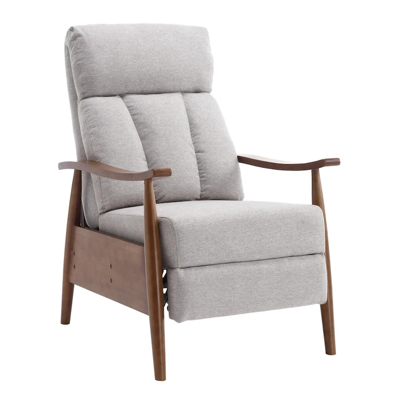 HOMEFUN Linen/Leather/Microsuede Upholstered Wood Frame Adjustable Recliner Lounge Armchair
