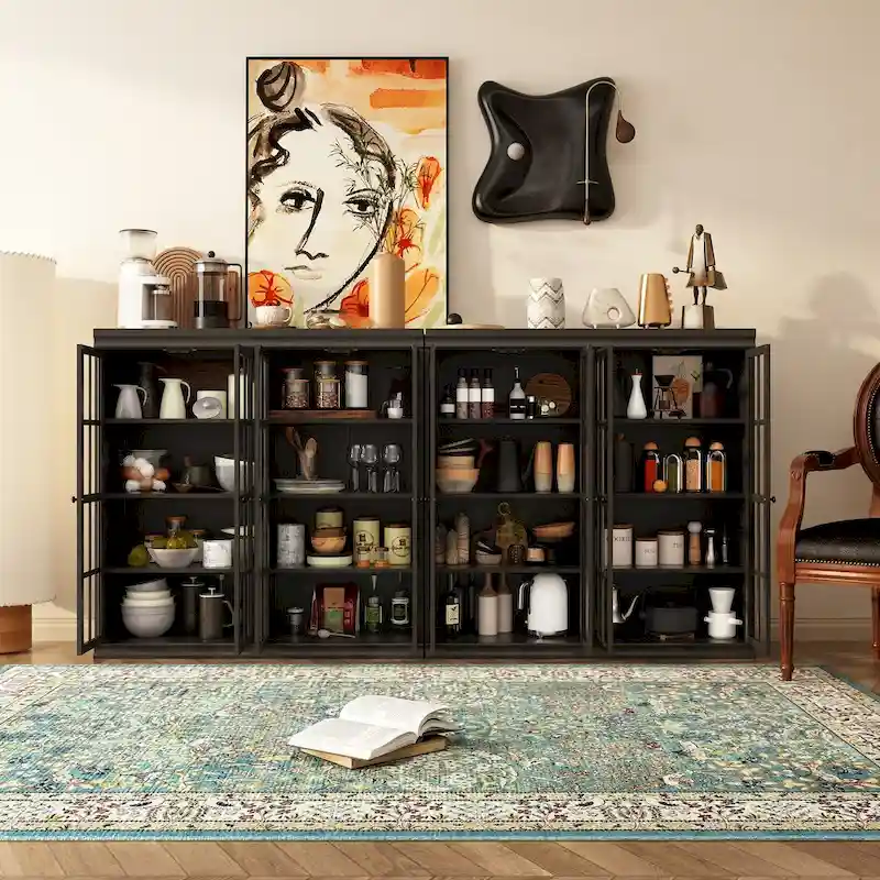 Sophisticated Storage Ensemble: Buffet Sideboard Bookshelf Cabinet