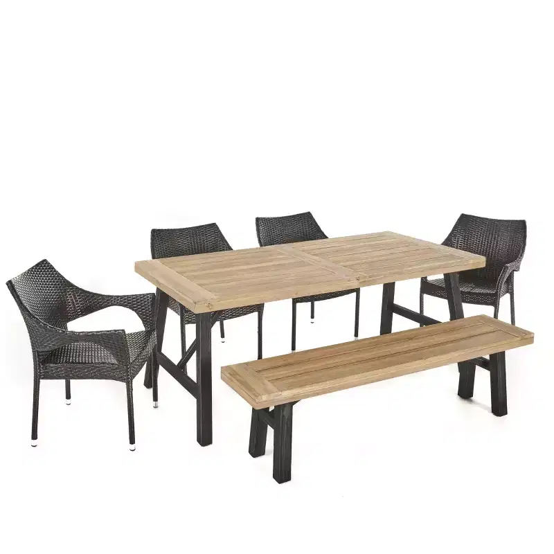 Christopher Knight Home Flora 6 Piece Outdoor Acacia Wood and Wicker Dining Set