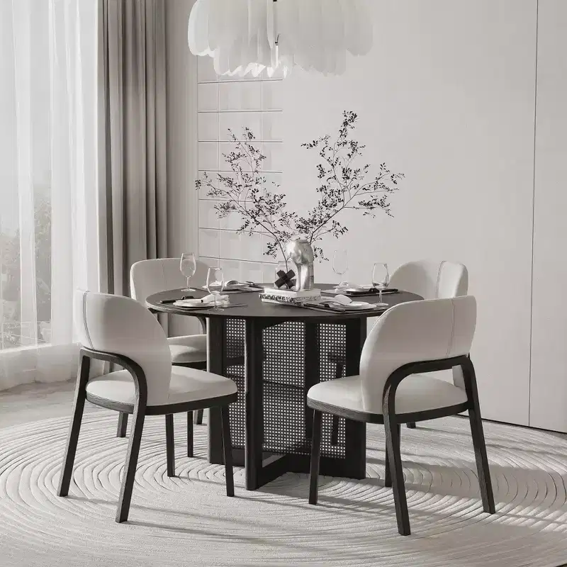 46 Wood Round Dining Table for 4, Farmhouse Modern Kitchen & Dining Room Table