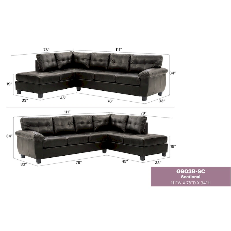 Gallant 111 in. W 2-piece Faux Leather L Shape Sectional Sofa - 78L x 111W x 32H