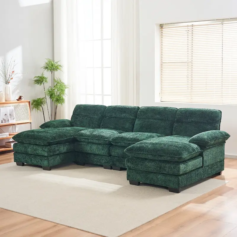 U-shaped profile sofa, including two single seats and two chaise, modular sofa, Chenille sofa