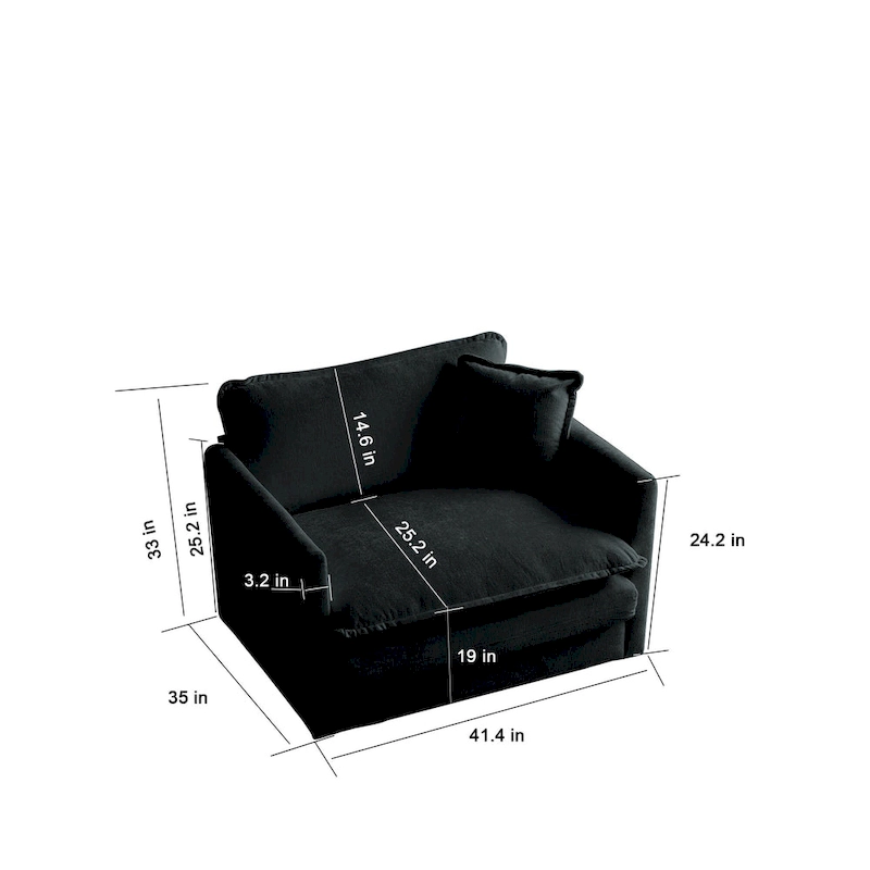Black 3-Piece Chenille Sofa Set with Loveseat and 2 Single Sofas