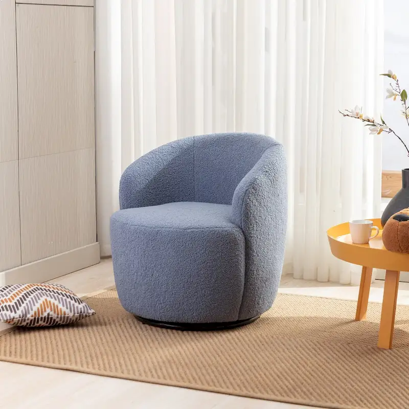 Swivel Accent Armchair Barrel Chair with Black Powder Coating, Blue
