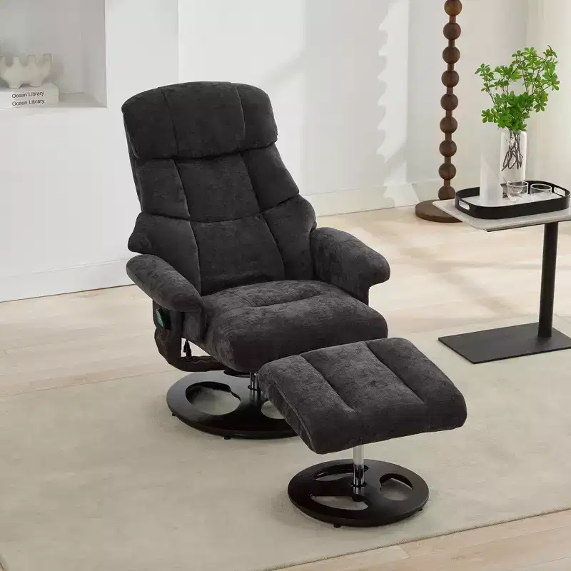 Okak Modern Chenille Adjustable Recliner Swivel Lounge Chair with Ottoman Footstool,Leisure Accent Chair for Living Rooms,Relaxation Areas