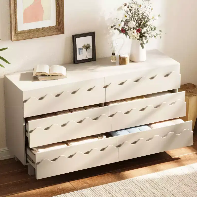GDFStudio Eunice 60 Modern Wood 6-Drawer Dresser with Wave Front Design
